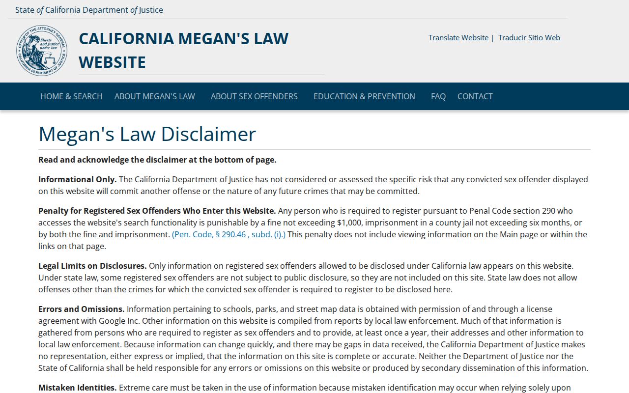 San Fernando neighbors California Megan's Law registry