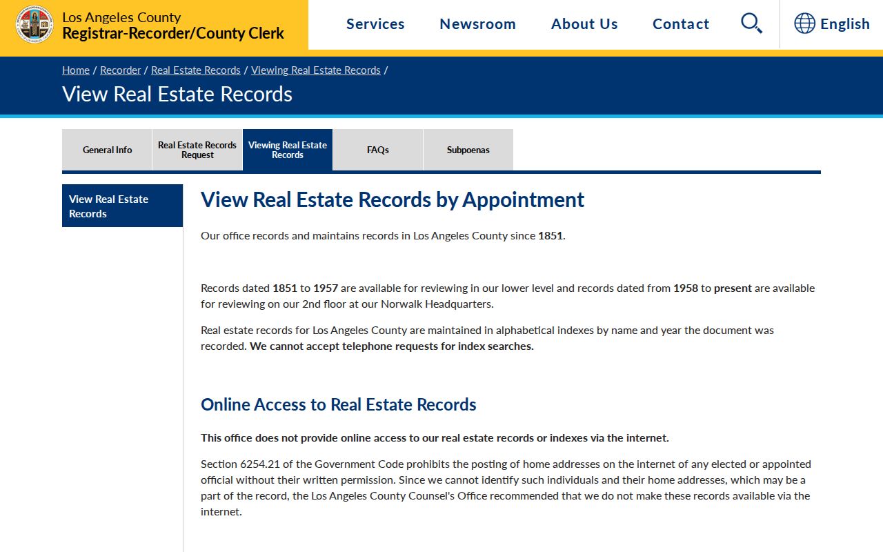 San Fernando previous residents recorded real-estate record viewer